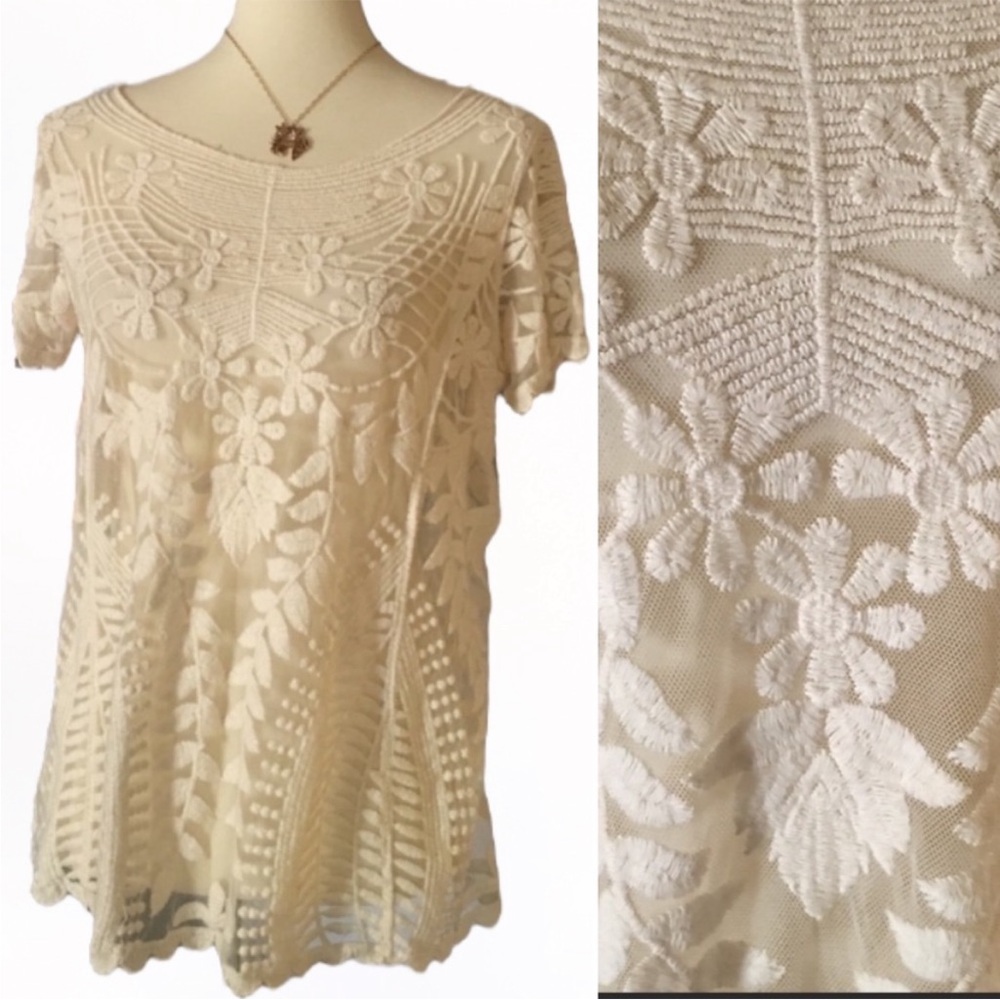 Knapp Studio Boho Lace Sheer Top Medium